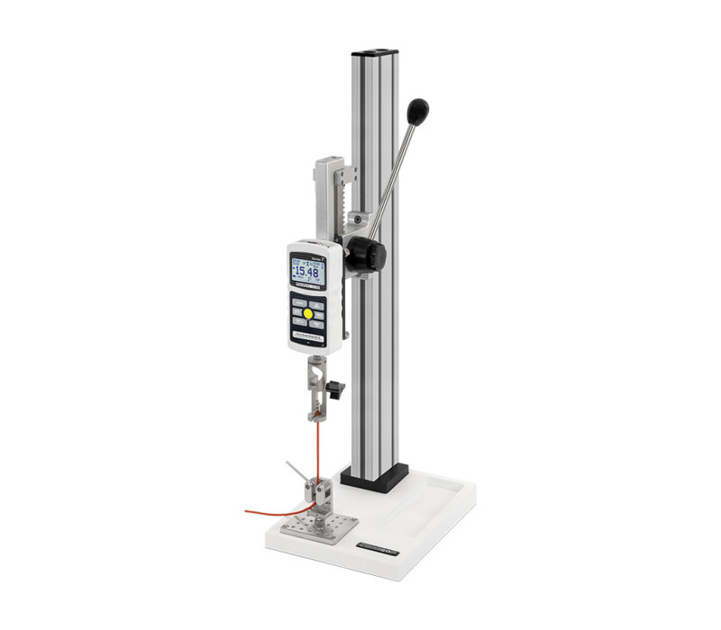 The TSB100 is shown in a typical wire crimp pull testing application, with Series 7 force gauge, G1001 wire terminal grip and G1002 dual roller grip.