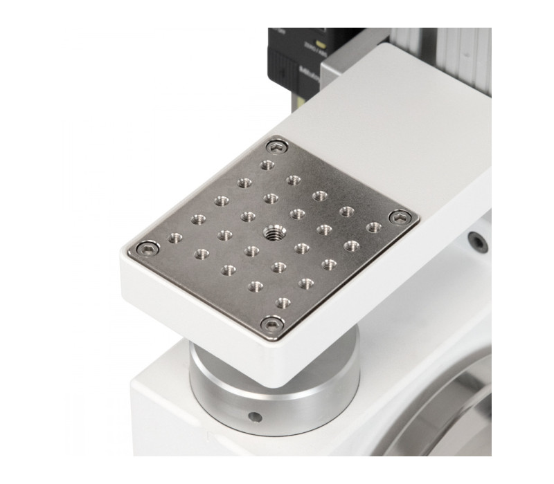 Mounting plate contains a matrix of threaded holes for grip and fixture mounting.