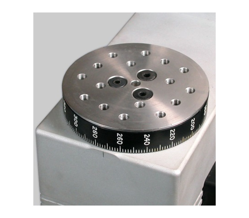 Rotating mounting plate contains a matrix of threaded holes for grip and fixture mounting.
