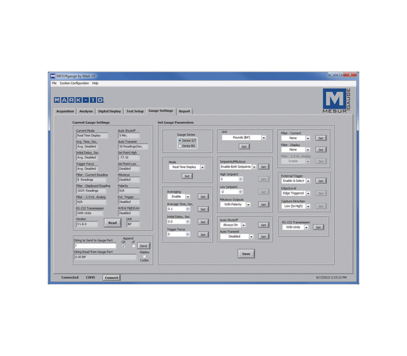 Mark-10 instrument settings can be configured through a convenient utility.
