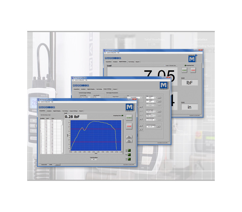 MESUR®gauge and MESUR®gauge Plus software are powerful and flexible data collection programs designed for use with Mark-10 instruments and test stands.