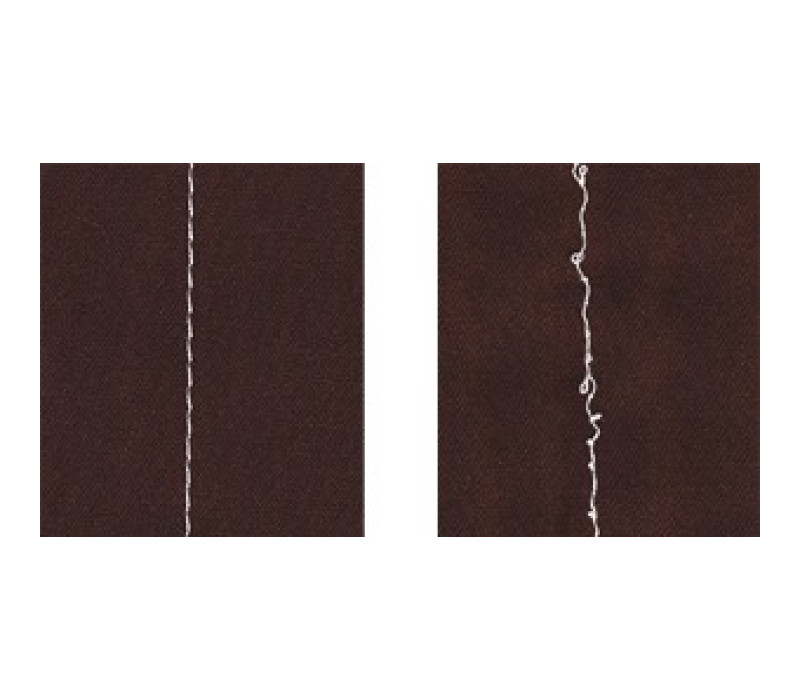 Left: Seam with correct adjusted thread tension
