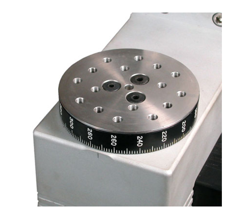 Rotating mounting plate contains a matrix of threaded holes for grip and fixture mounting.
