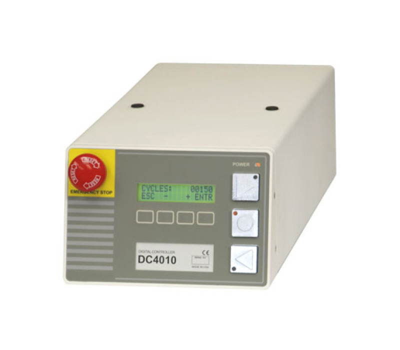 The DC controller can be placed a distance away from the test frame, providing convenience for unique test frame mounting configurations. Also provides for additional safety in certain hazardous applications. Dedicated CW, CCW, STOP, and Emergency Stop buttons are provided, along with variable function keys to access the menu and configure the stand's settings.
