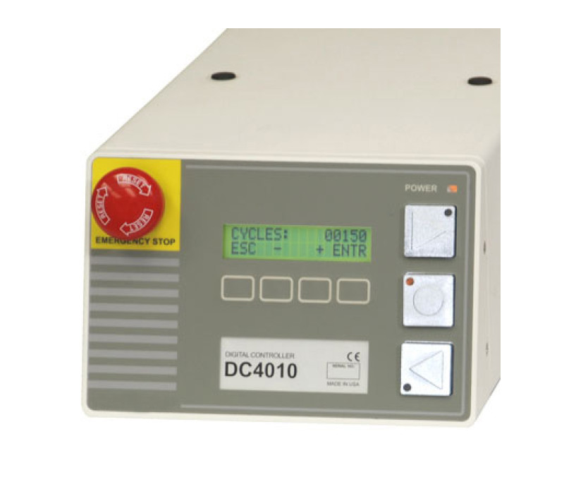 Dedicated CW, CCW, STOP, and Emergency Stop buttons are provided, along with variable function keys to access the menu and configure the stand's settings.