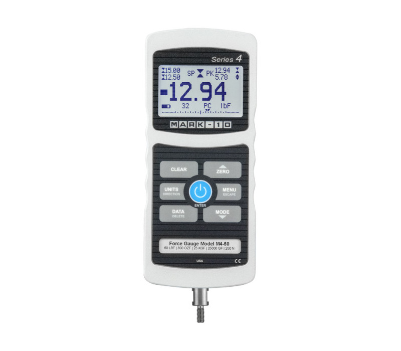 Front view of the Series-4 Digital Force Gauge with its strong aluminum housing and large backlit display