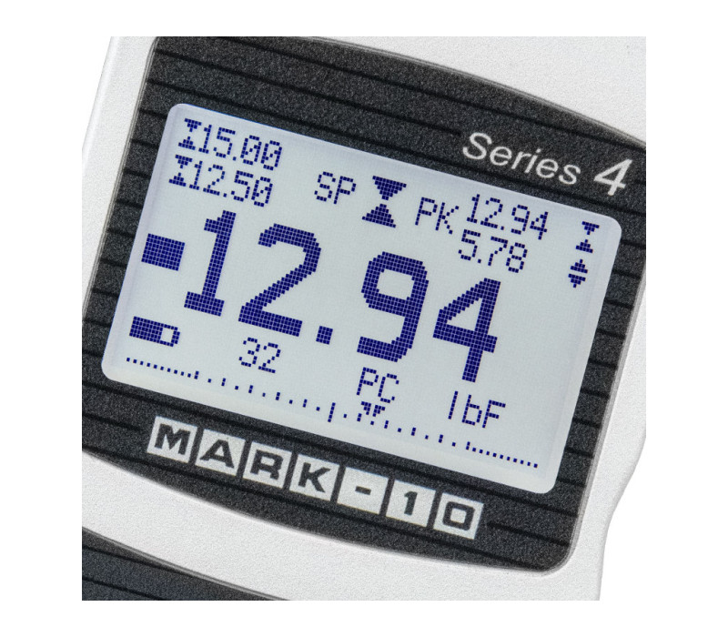 The backlit display features large, easily legible digits, peak readings, set point indicators, analog load bar graph, and more.
