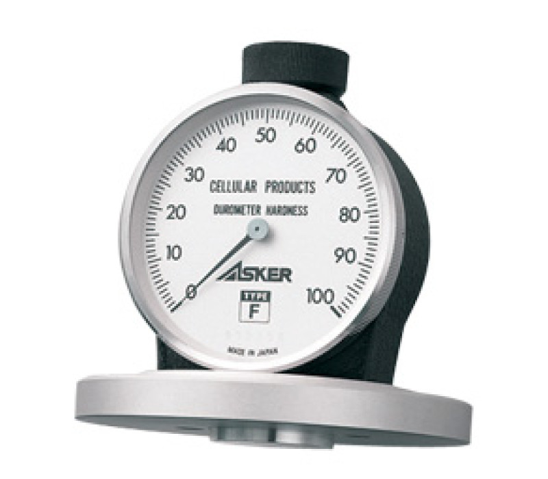 The Durometer Asker Type F for softer materials with low hardness. The large notch and pressure foot guarantee high accuracy.