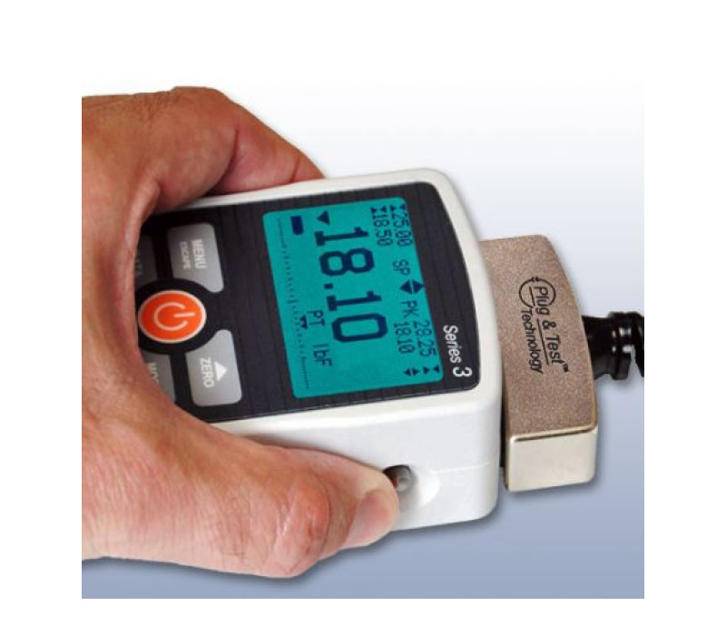 Unique Plug &amp; Test® technology allows for interchangeable sensors to be used with Mark-10 indicators. All calibration and configuration data is saved in the smart connector. Sensors are sold separately.