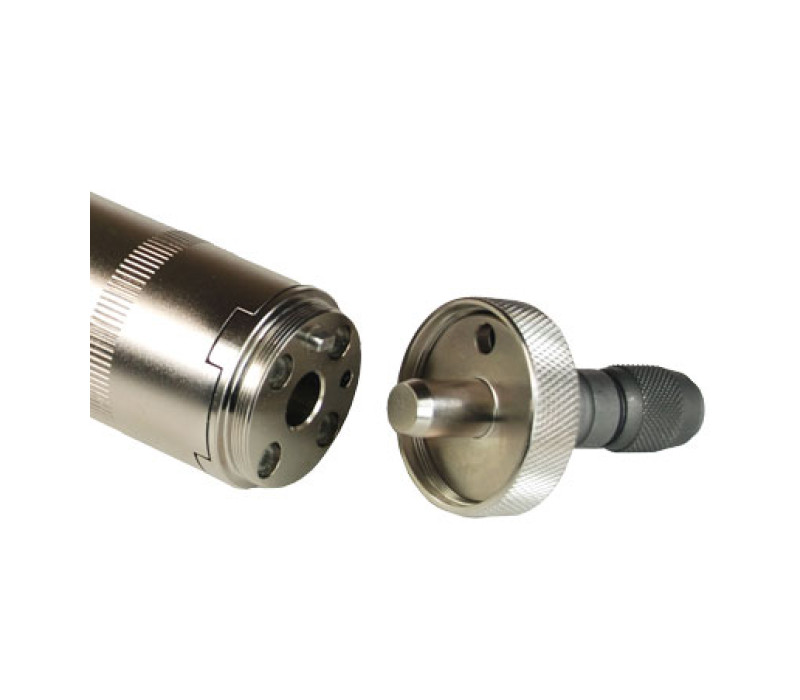 The 4 optional attachments are mated to the main sensor body with a pin, while a threaded ring holds the attachment in place