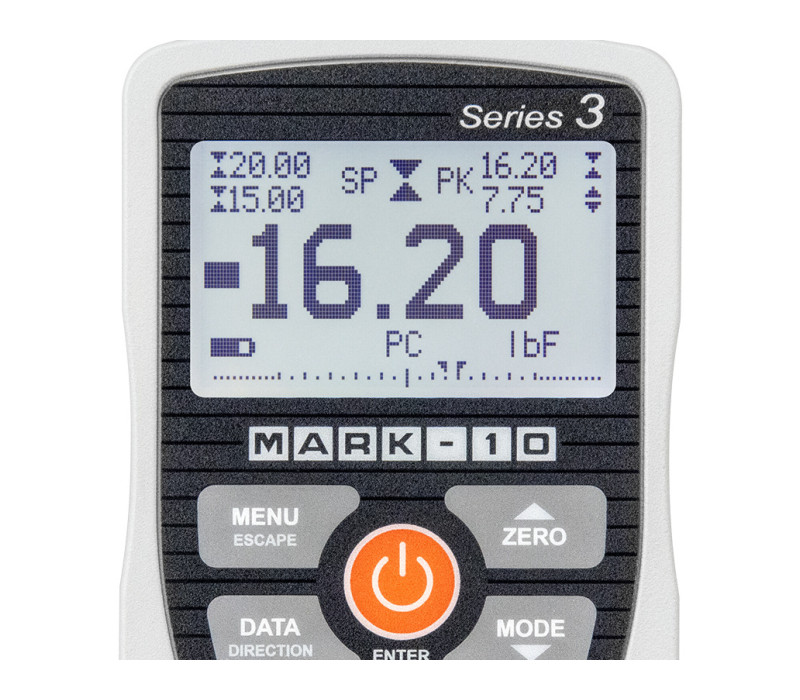 The backlit display features large, easily legible digits, peak readings, set point indicators, analog load bar graph, and more.