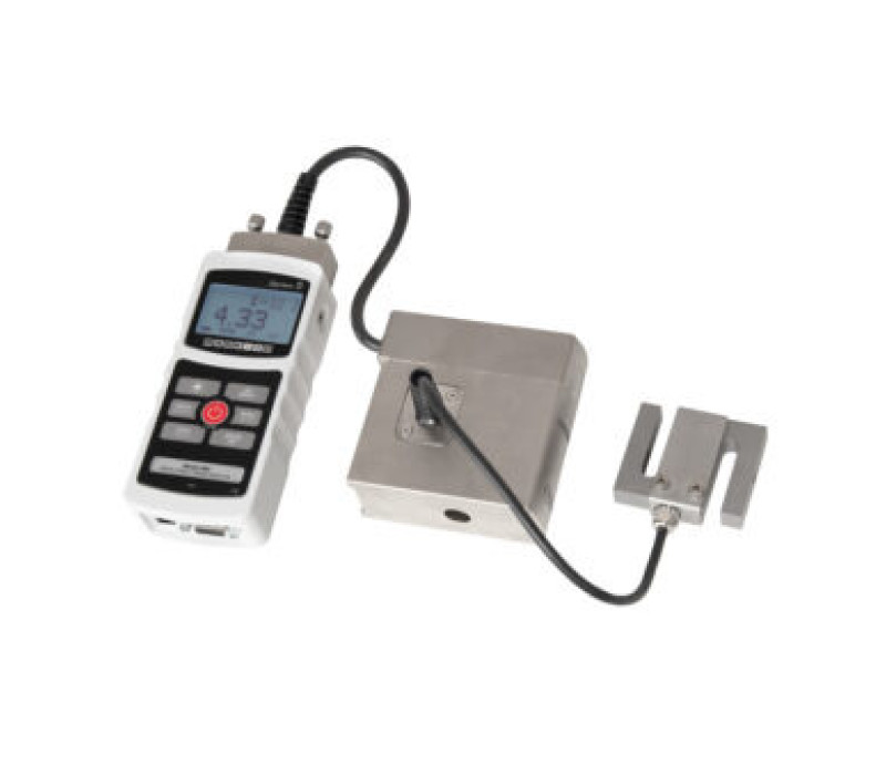 Model PTAF requires a Mark-10 indicator to configure a third-party sensor, as shown here. AC1083 adapter between the PTAF and indicator is required.