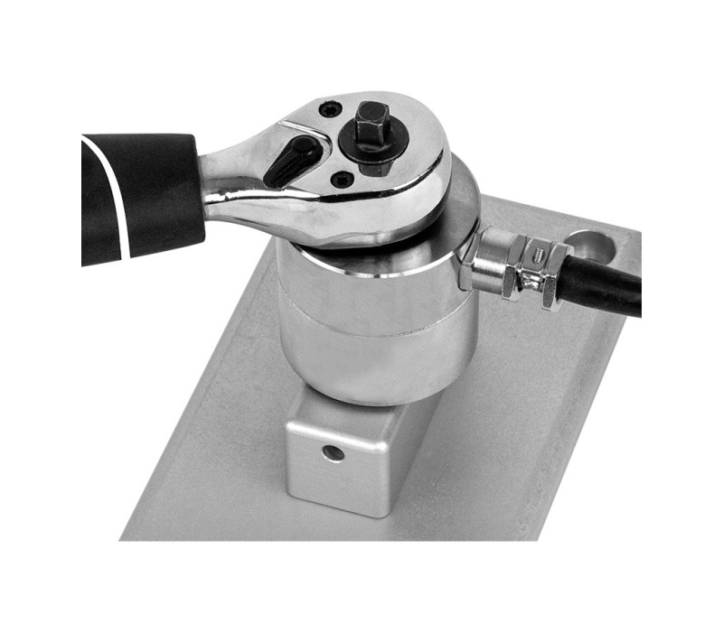 R55 shown in a torque wrench calibration application using optional AC1010 tabletop mounting kit.