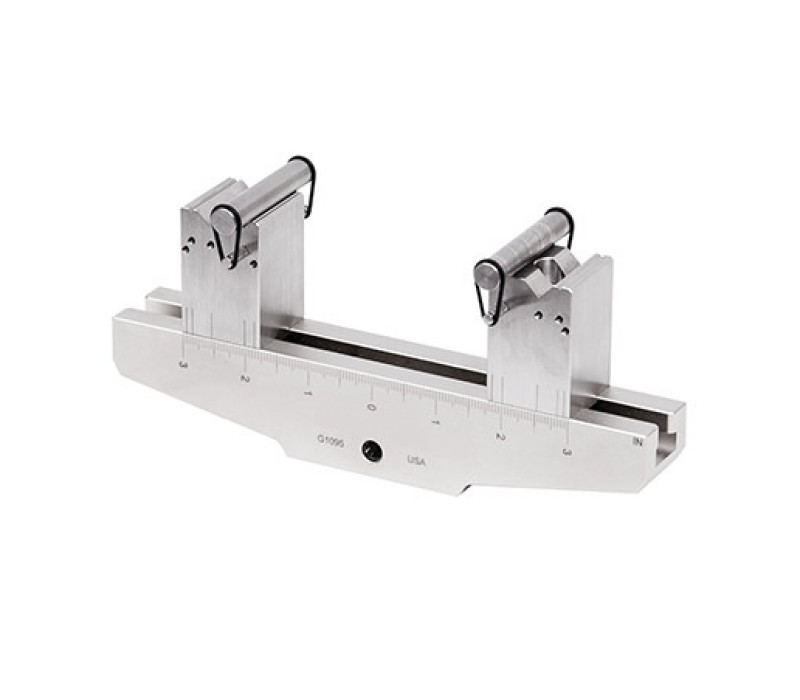 G1095 bend fixture base features movable blocks with 10 mm dia. rollers. Accommodates forces up to 2.5 kN.