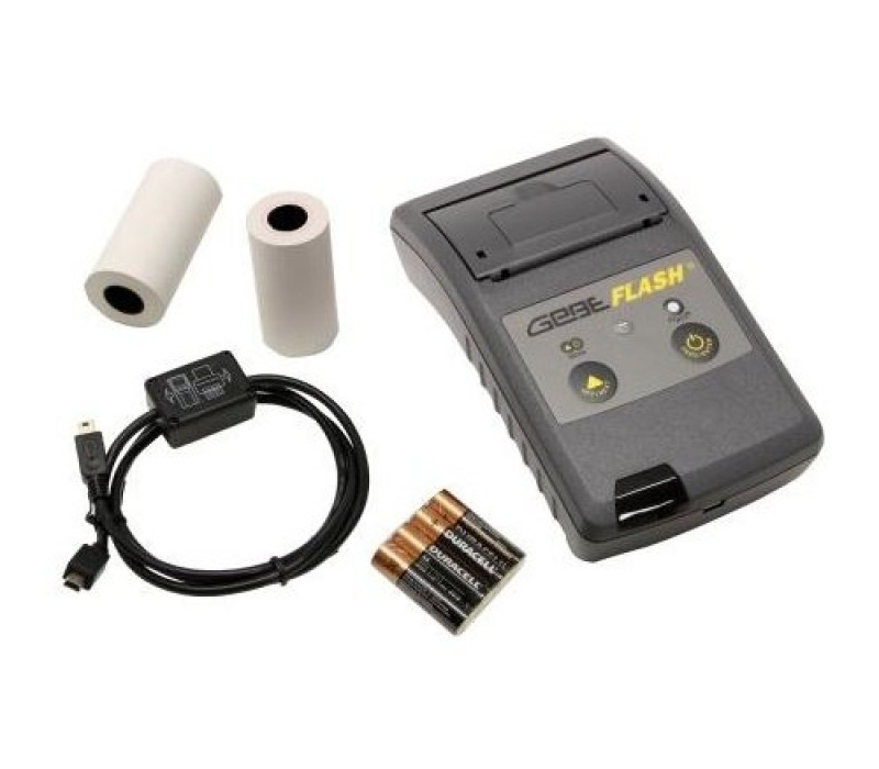 The optional portable thermo printer is powered by batteries.