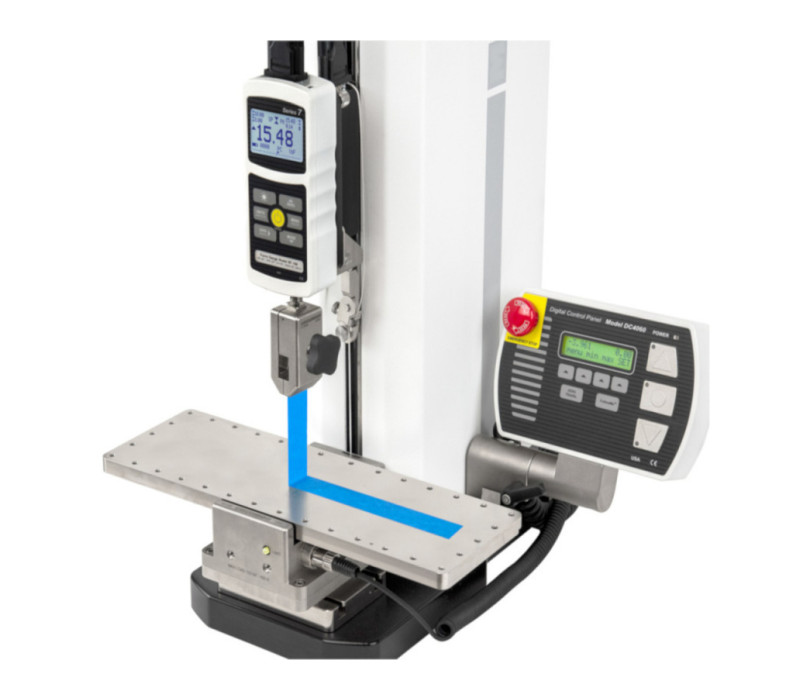 G1109 shown in typical tape peel application. A G1008 grip is connected to the force gauge.