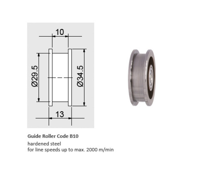 Code B10 - Line Speed vmax. … m/min 2000 / Hardened steel, width 10 mm
