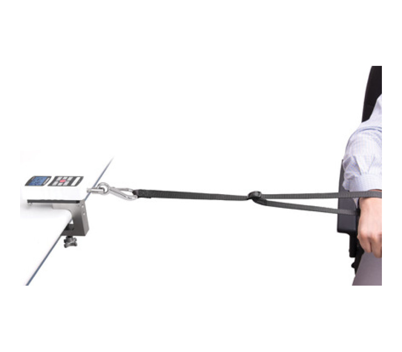 E1013 Myometer kit with Force gauge shown in a horizontal orientation.