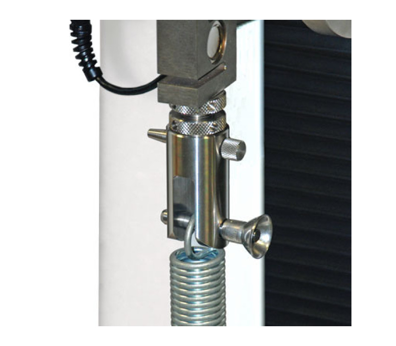 G1090 shown mounted to an ESM1500LC test stand in an extension spring testing application, with eye end adapter.