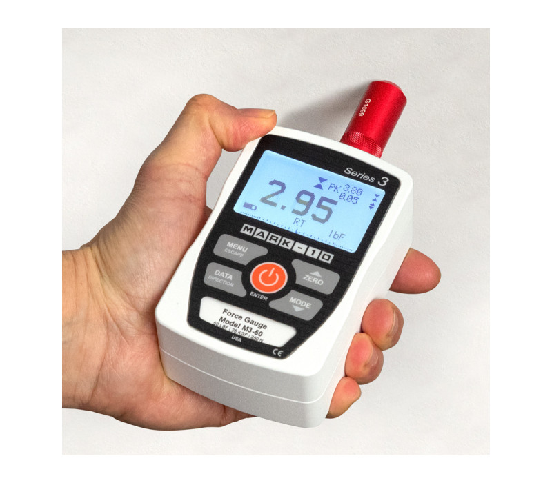 G1099 is here shown in a gypsum board puncture force application with an M3-50 force gauge.