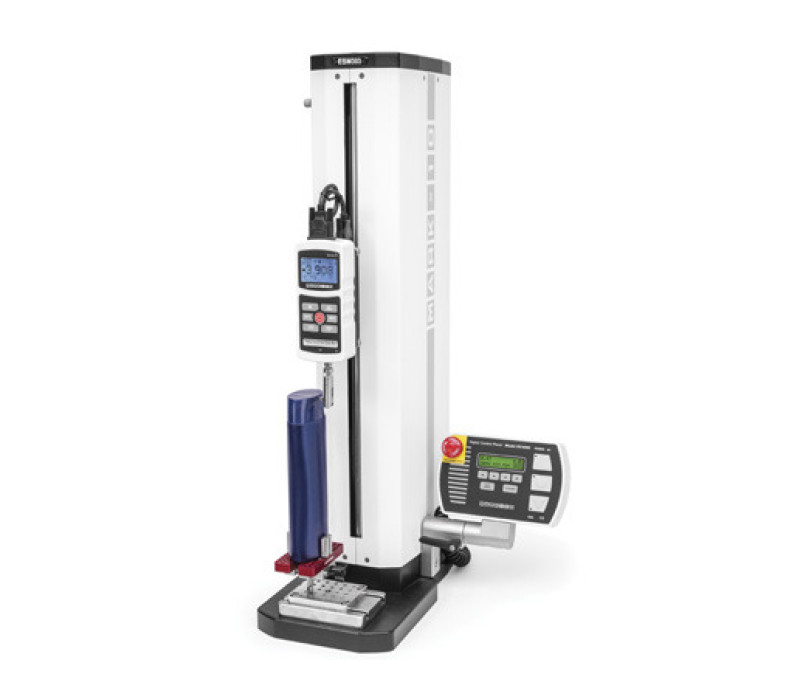G1104 is shown in a typical configuration, with force gauge and motorized test stand.