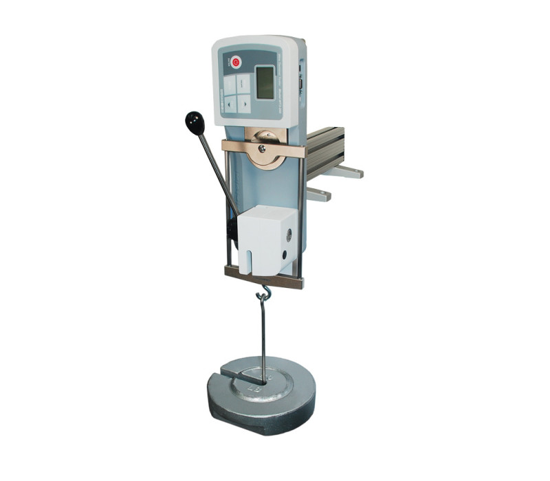 A tester is shown mounted to an AC1049 calibration kit. Weights are not available from Mark-10 or Checkline