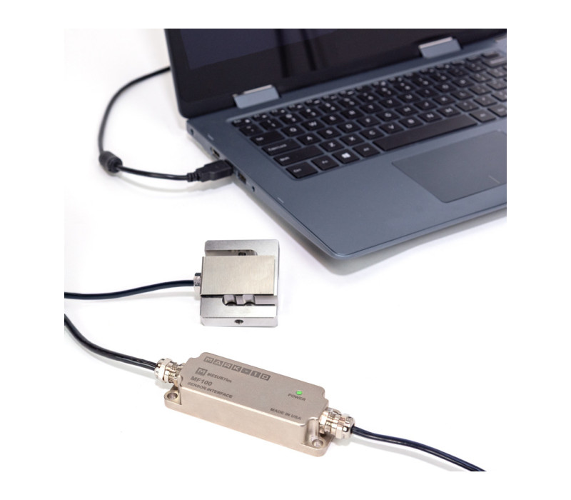 MF100 connected to a sensor and a laptop