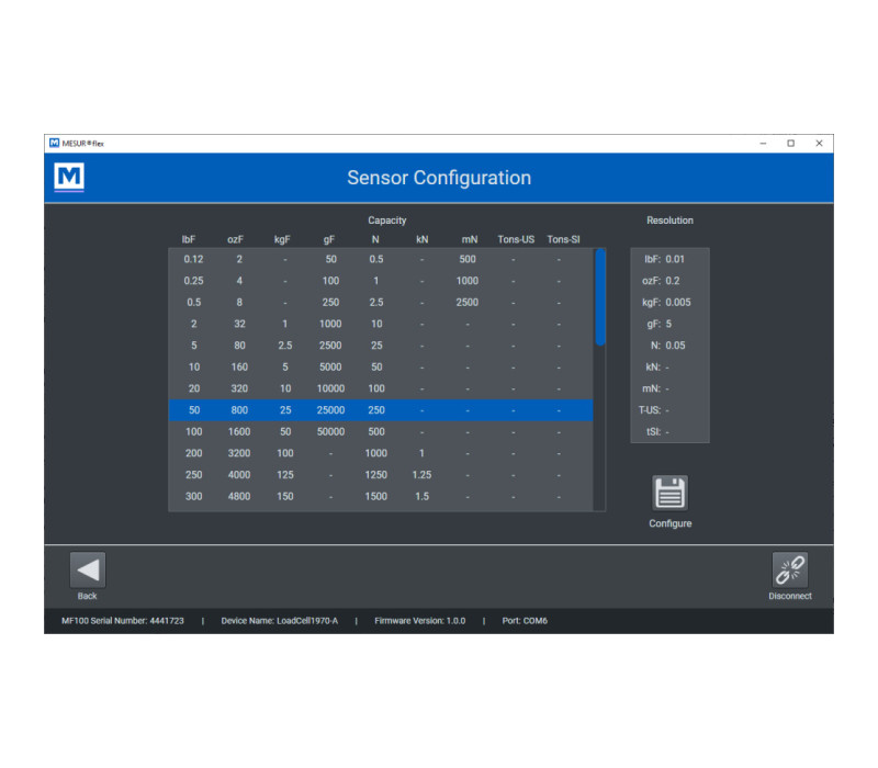 Configuring a sensor in the software