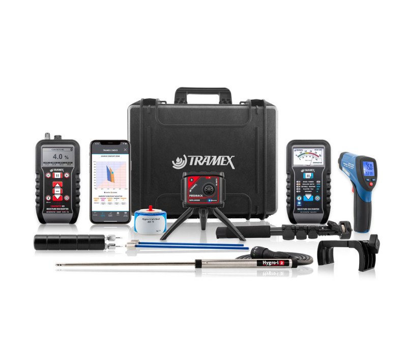 Water damage restoration inspector kit, WDIK including CME5 and ME5 gauges with extension handle, DL-RHTX, HH14TP30B, RHP-SNW-B, HH14SP200B and IRT2