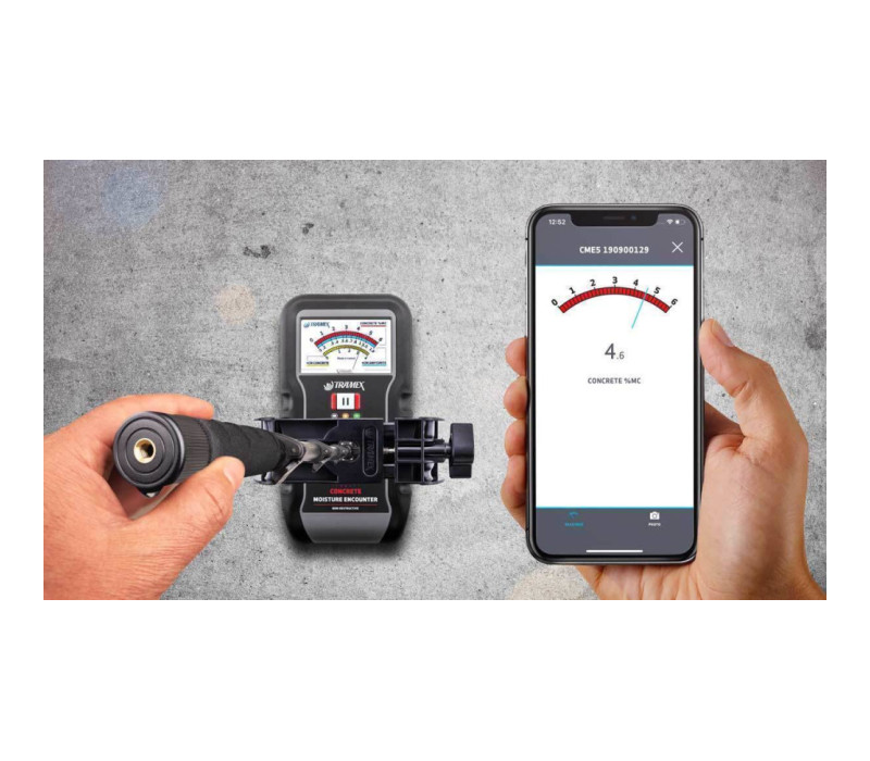 CEMX5 used with the extension handle and the Tramex app on a concrete floor